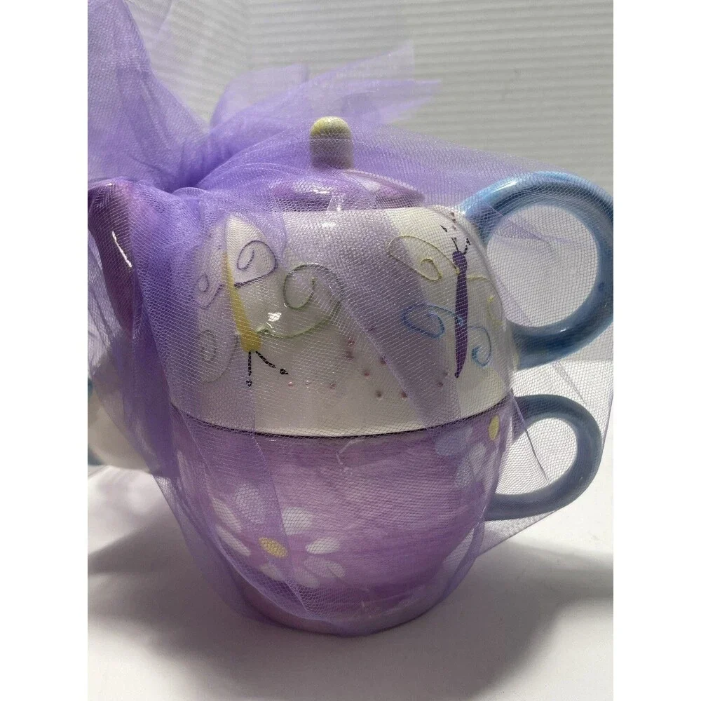 Nantucket Home Flowers Butterfly Gift Small Tea Pot Tea Cup Saucer Gift Wrapped